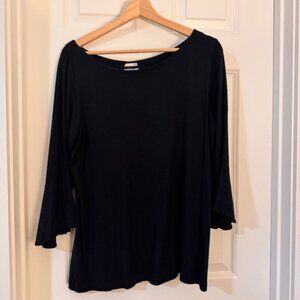 Lilly Pulitzer EUC 3/4 sleeve Fontaine flutter ruffle cuff onyx black top